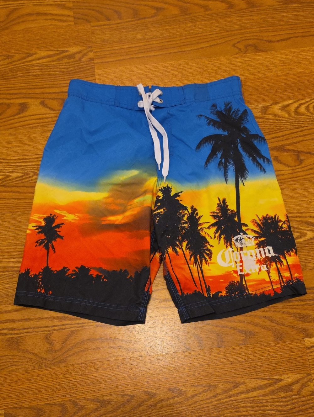 Corona Men’s Blue Orange Yellow Palm Sunset Swim Shorts